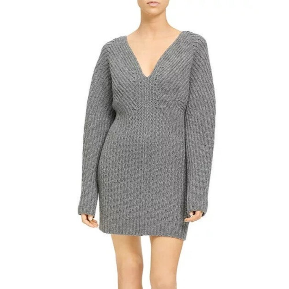 Theory Women s Sculpted Wool & Cashmere Sweater Dress Grey Size S MSRP $475 - Picture 2 of 3